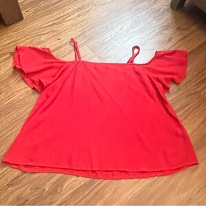 Red Flutter Sleeve Ruffled Blouse